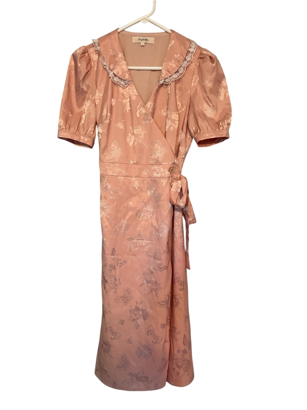 Simple Retro Dress  Peach Cottagecore Floral and Butterfly Wrap Size Small